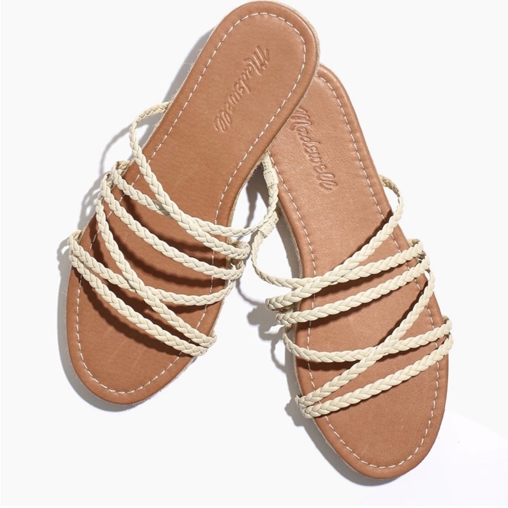 Madewell Braided Strap Slide Sandals in Tan and Cream